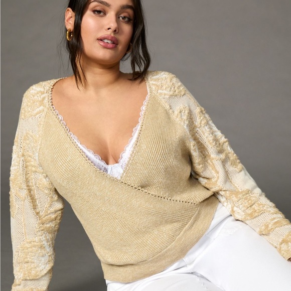 ✨ Anthropologie Lace-Sleeve Sweater Sz XL - Picture 5 of 9